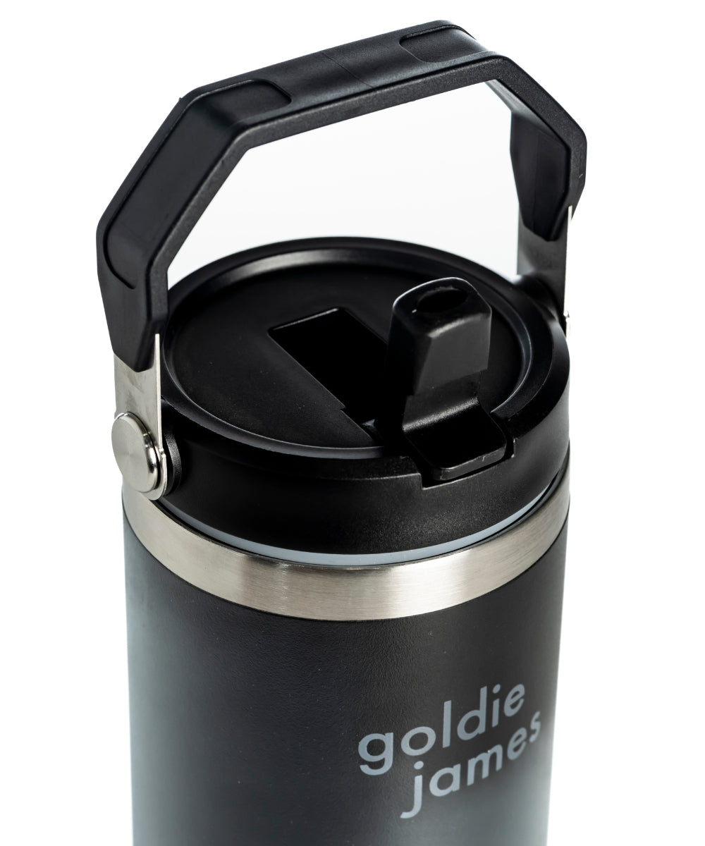 Goldie James Flip Straw Water Bottle Black 850ml