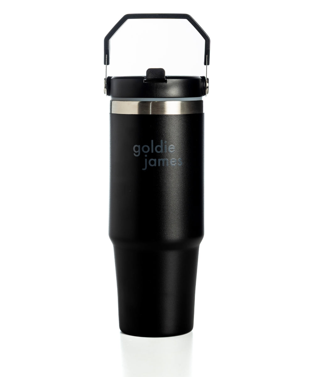 Goldie James Flip Straw Water Bottle Black 850ml